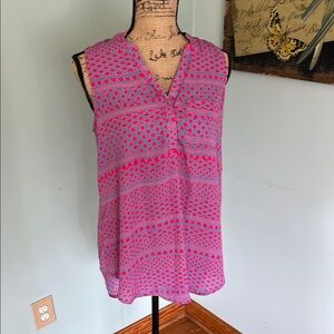 NWT  Papermoon Pink and White Sleeveless Blouse with Mandarin Collar size L